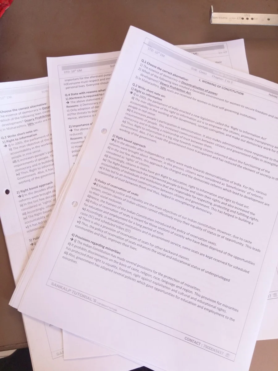 Printed study notes prepared by Sankalp Tutorials